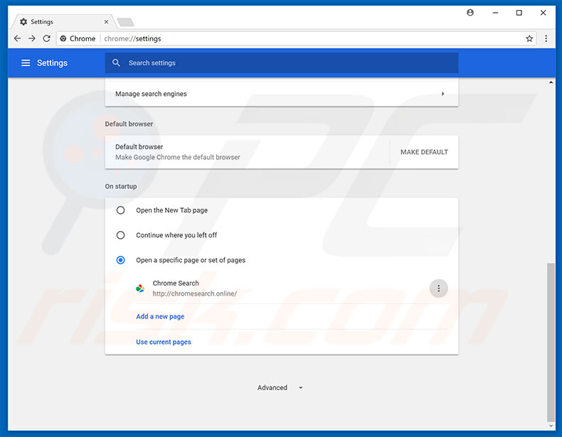 Verwijder chromesearch.online als startpagina in Google Chrome