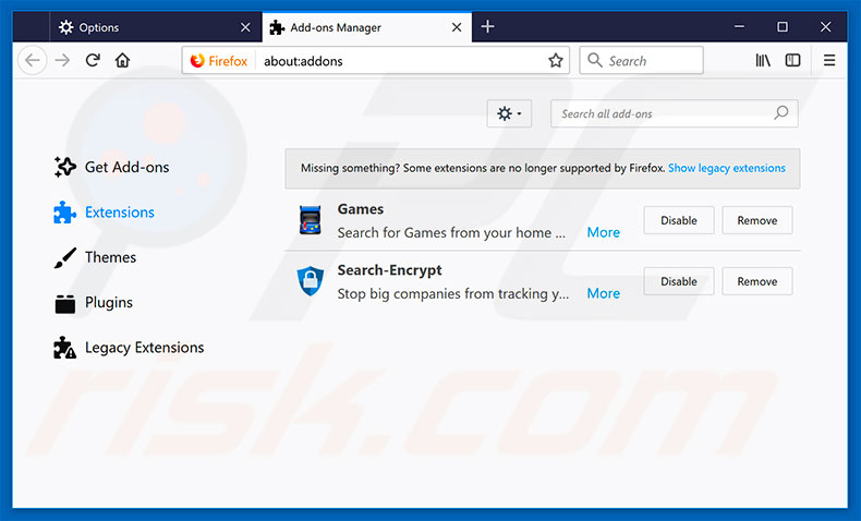 Verwijder chromesearch.online gerelateerde Mozilla Firefox extensies