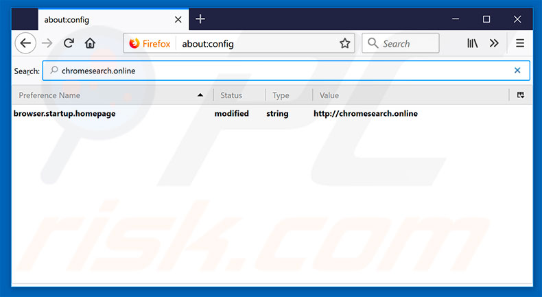 Verwijder chromesearch.online als standaard zoekmachine in Mozilla Firefox