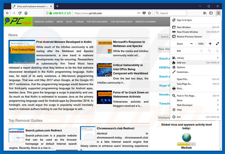 Verwijder CloudFront uit Mozilla Firefox stap 1