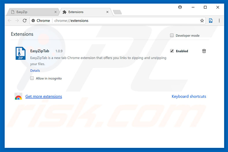 Verwijder easyziptab.com gerelateerde Google Chrome extensies