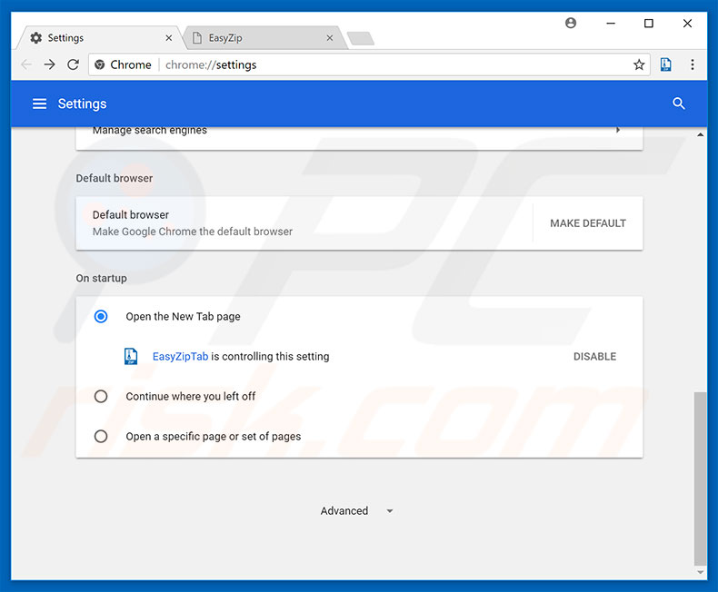 Verwijder easyziptab.com uit Google Chrome startpagina