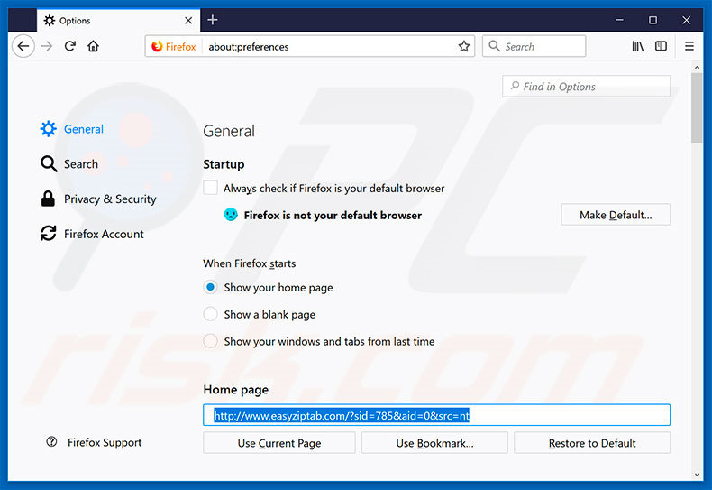 Verwijder easyziptab.com uit Mozilla Firefox startpagina