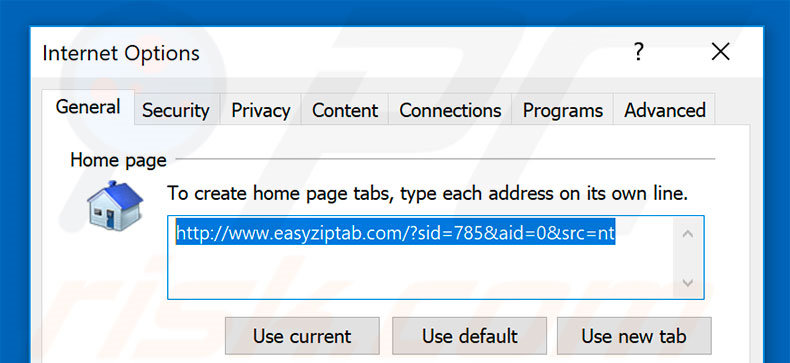 Verwijder easyziptab.com uit Internet Explorer startpagina