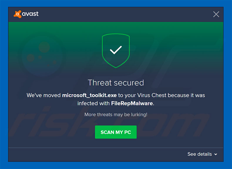 FileRepMalware verwijder door Avast anti-virus