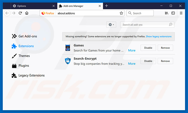 Verwijderen van search.hidesearch.bid gerelateerde Mozilla Firefox extensies