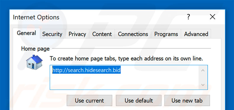 Search.hidesearch.bid verwijderen uit de startpagina van Internet Explorer