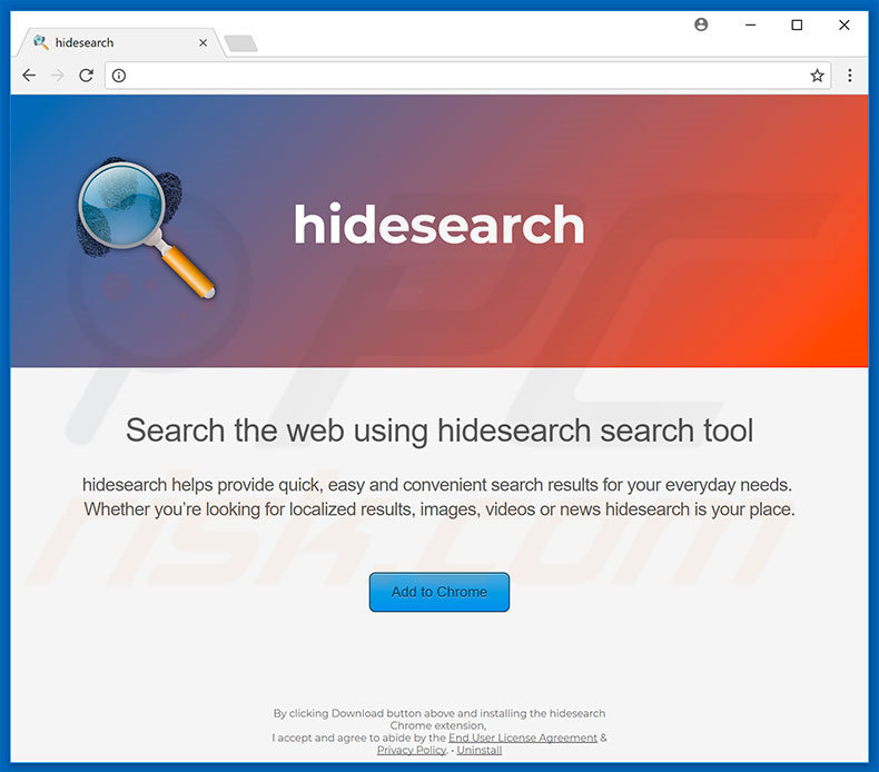 Website gebruikt om hidesearch browser hijacker te promoten