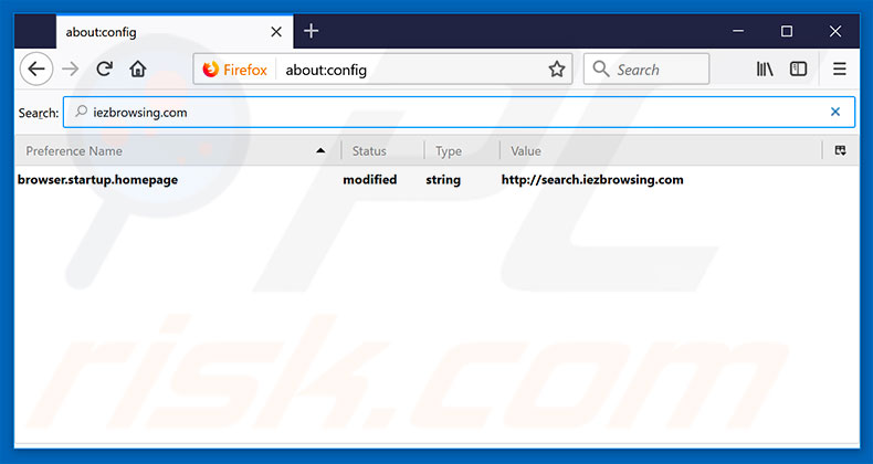 Verwijder search.iezbrowsing.com als standaard zoekmachine in Mozilla Firefox