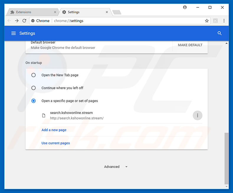 Verwijder search.kshowonline.stream als startpagina in Google Chrome