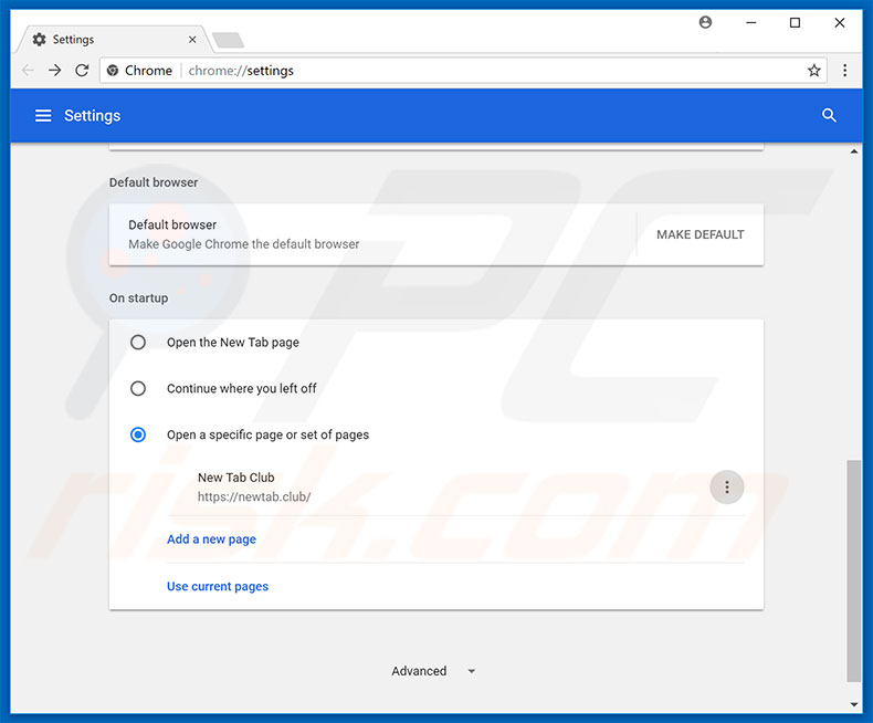 Verwijder newtab.club als startpagina in Google Chrome