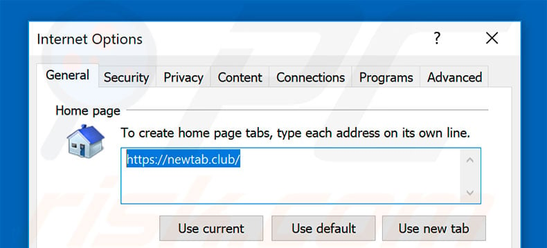 Verwijder newtab.club als startpagina in Internet Explorer