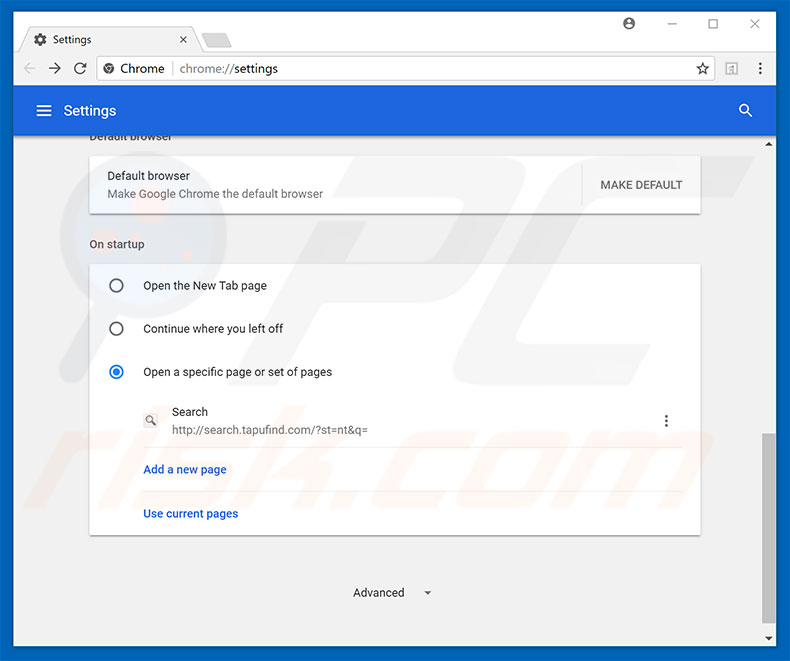 Verwijder search.tapufind.com als startpagina in Google Chrome