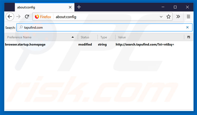Verwijder search.tapufind.com als standaard zoekmachine in Mozilla Firefox