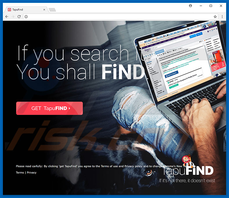 Website die de Tapufind browser hijacker promoot