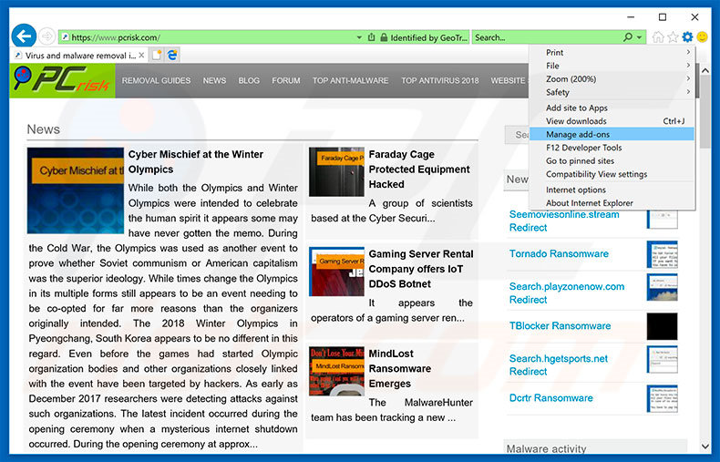 Verwijder VIRUS ALERT FROM MICROSOFT uit Internet Explorer stap 1