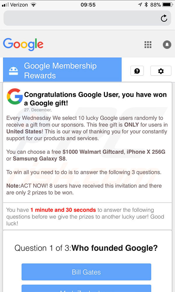 You Have Won A Google Gift mobiele versie