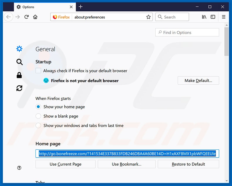 Verwijder go.bonefreeze.com als startpagina in Mozilla Firefox