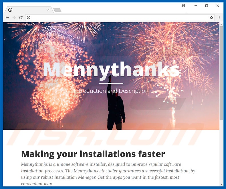 Website die de Mennythanks browser hijacker promoot