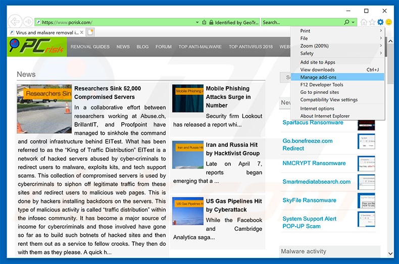 Frauduleuze extensies verwijderen uit Internet Explorer stap 1