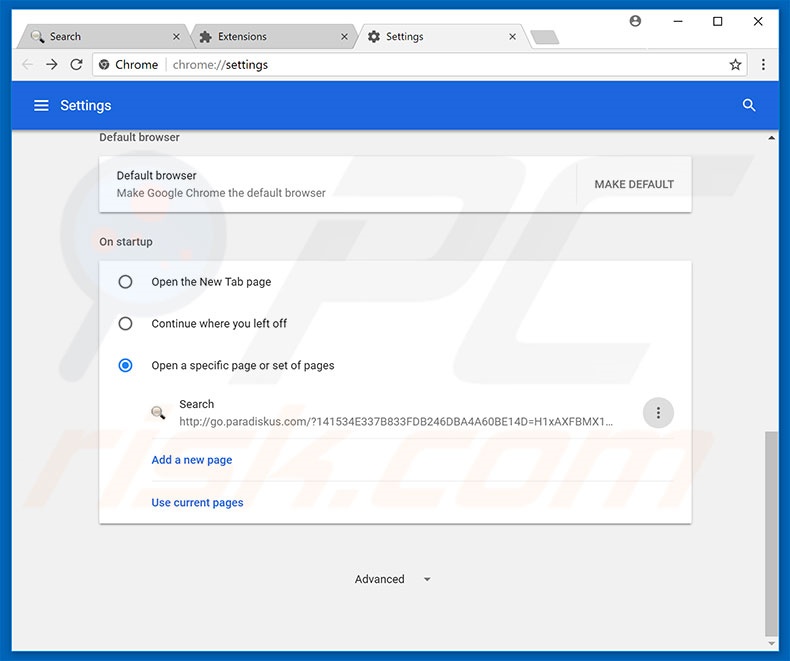 Verwijder go.paradiskus.com als startpagina in Google Chrome