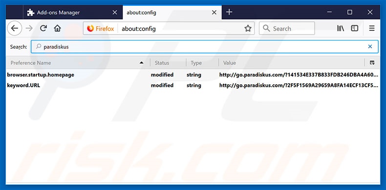 Verwijder go.paradiskus.com als standaard zoekmachine in Mozilla Firefox