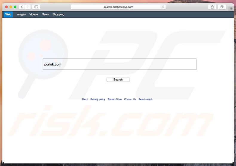 search.pitchofcase.com browser hijacker op een Mac computer