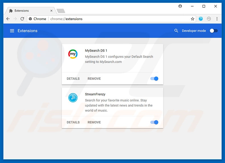 Verwijder aan hp.mysearch.com gerelateerde Google Chrome extensies