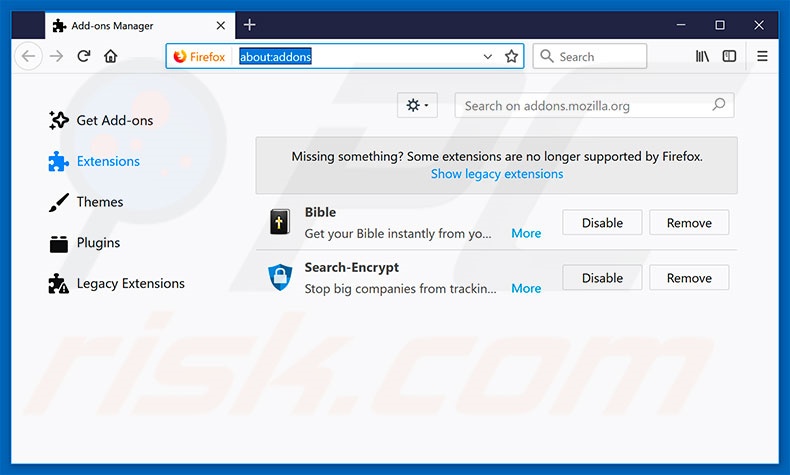 Verwijder aan hp.mysearch.com gerelateerde Mozilla Firefox extensies
