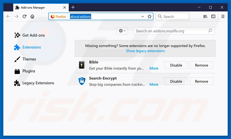 Verwijder aan hp.mysearch.com gerelateerde Mozilla Firefox extensies