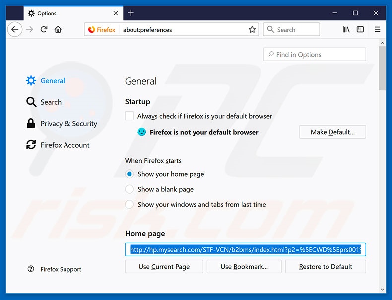 Verwijder hp.mysearch.com als startpagina in Mozilla Firefox