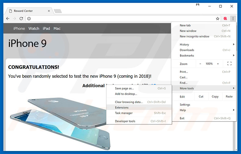 Verwijder You've Been Selected To Test iPhone 9 advertenties uit Google Chrome stap 1