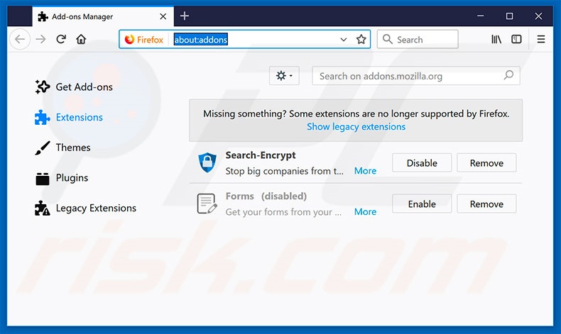 Verwijder frauduleuze extensies uit Mozilla Firefox stap 2