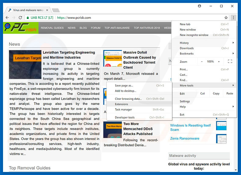 Verwijder frauduleuze extensies uit Google Chrome stap 1