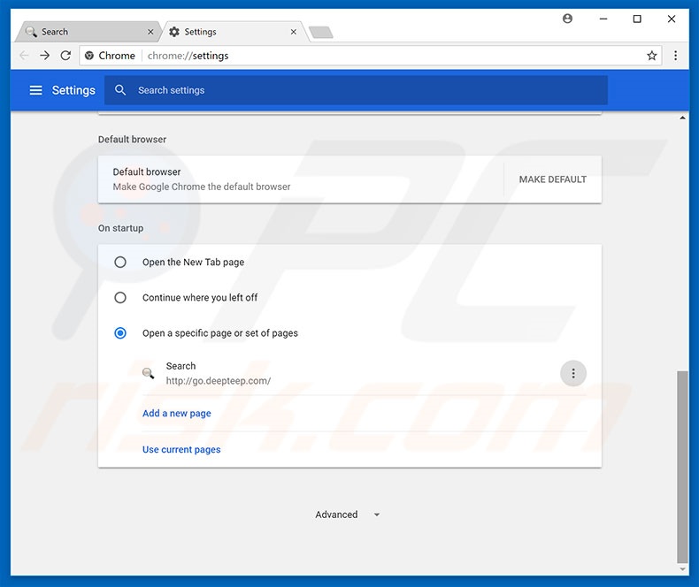 Verwijder go.deepteep.com als startpagina in Google Chrome