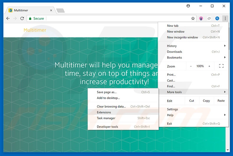 Multitimer  advertenties verwijderen uit Google Chrome stap 1