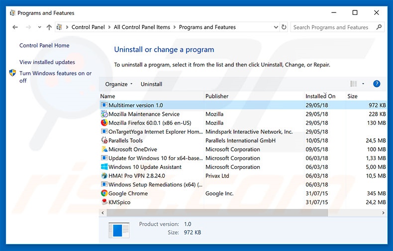 Multitimer adware verwijderen via het configuratiescherm