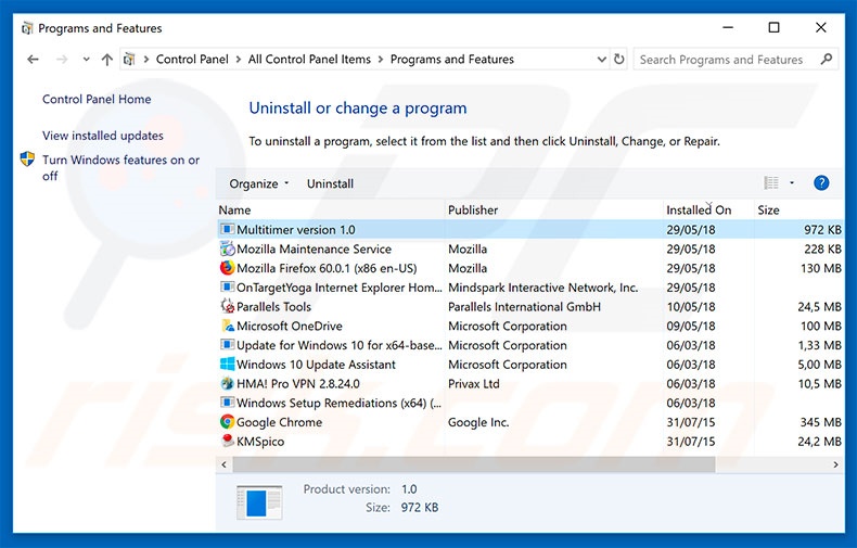 Multitimer adware verwijderen via het configuratiescherm