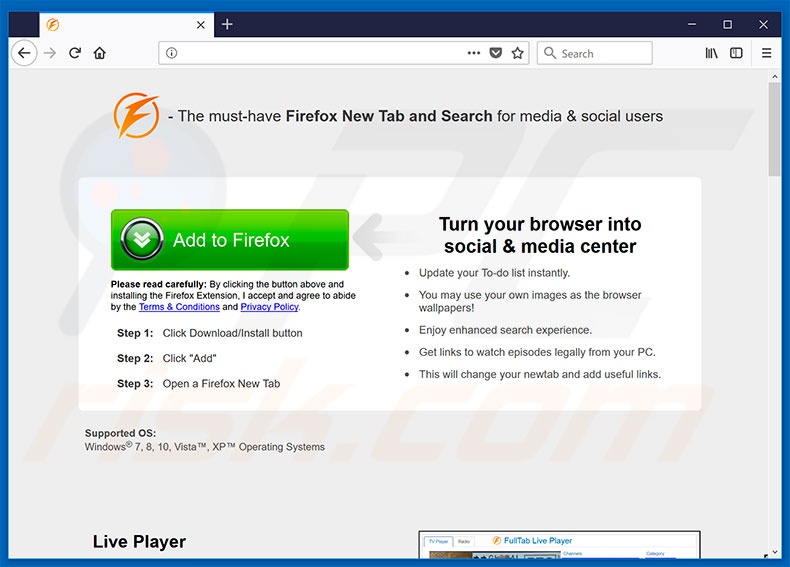 Website die de FullTab browserkaper promoot