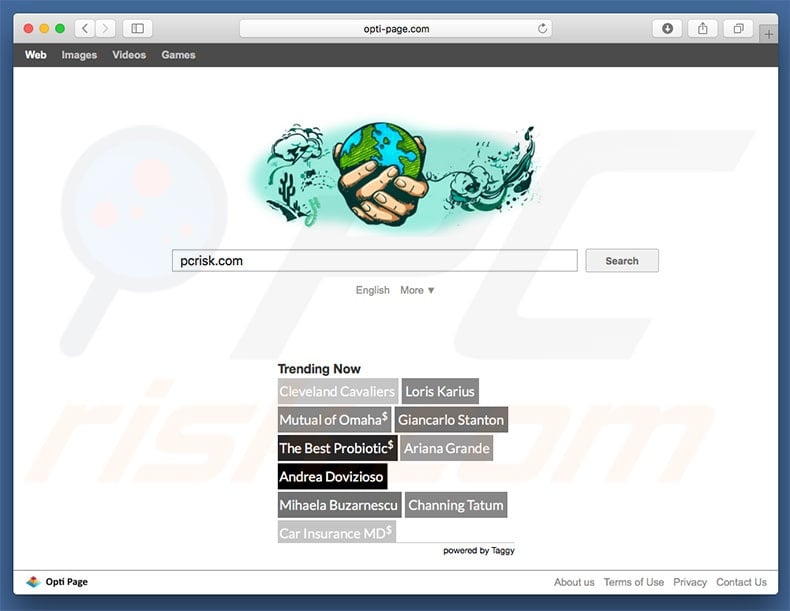 opti-page.com browser hijacker op een Mac computer
