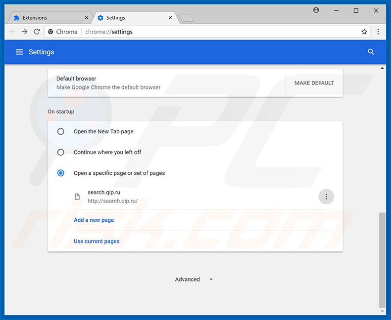 Verwijder qip.ru als startpagina in Google Chrome