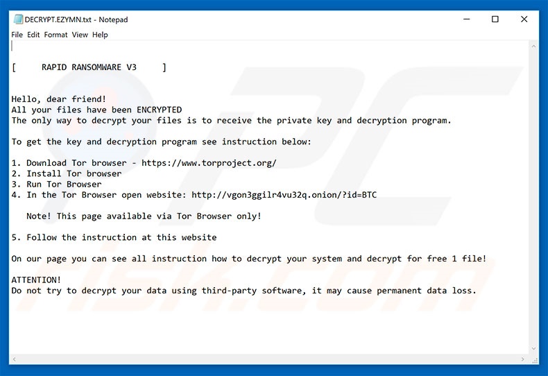 RAPID RANSOMWARE V3 decryptie-instructies