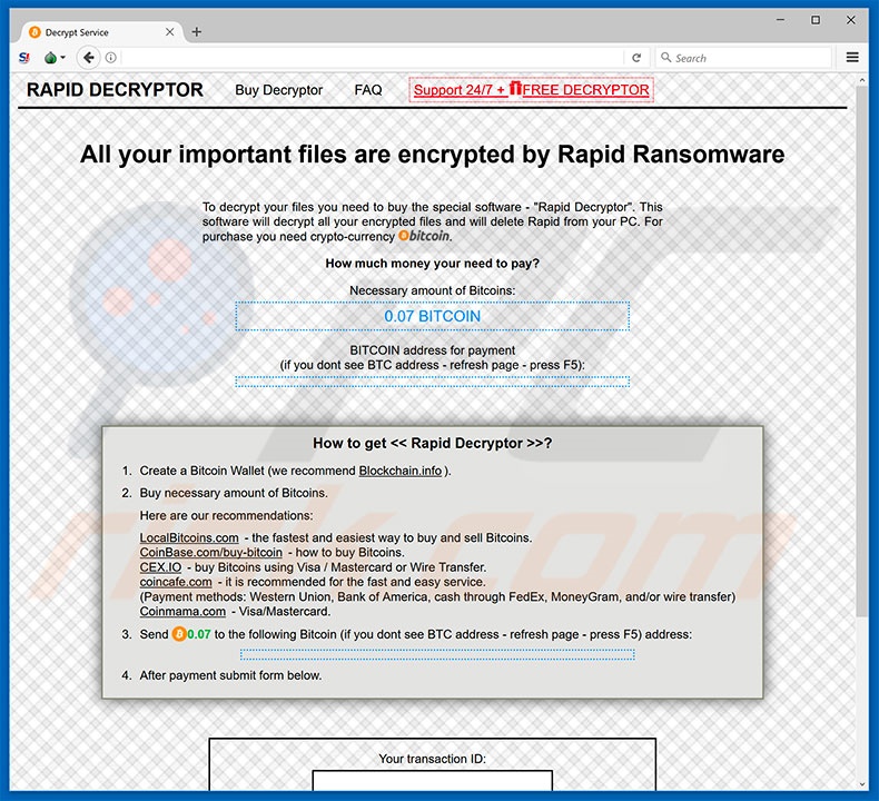 RAPID RANSOMWARE V3 website (voorbeeld 1)