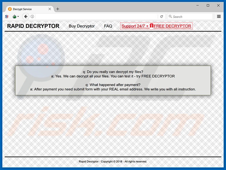 RAPID RANSOMWARE V3 website (voorbeeld 2)