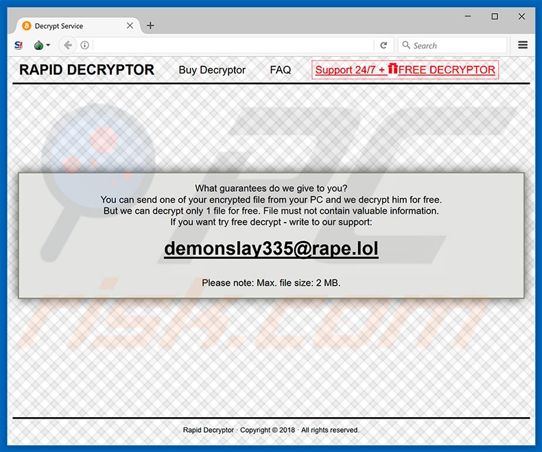 RAPID RANSOMWARE V3 website (voorbeeld 3)