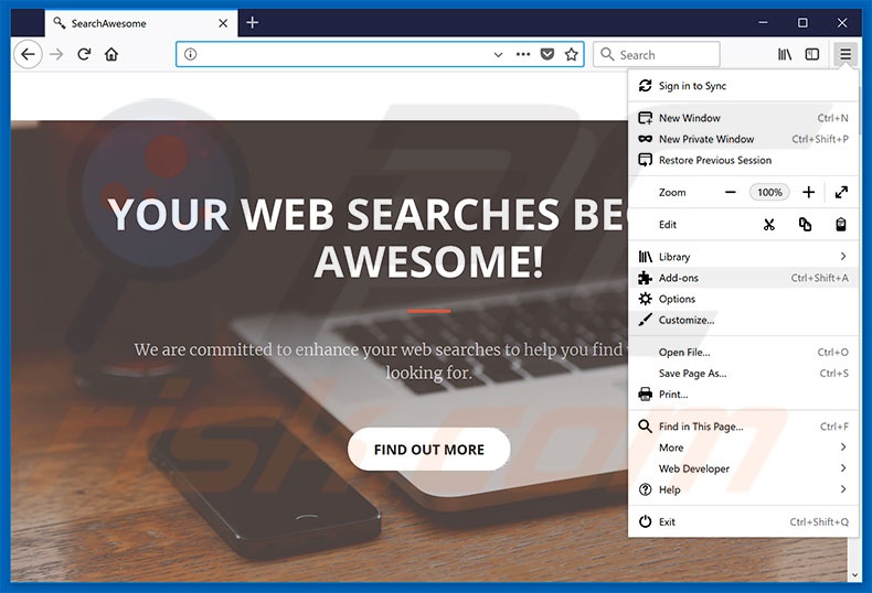 Verwijder SearchAwesome uit Mozilla Firefox stap 1