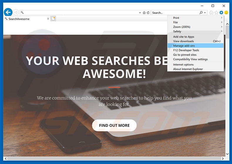Removing SearchAwesome ads from Internet Explorer step 1