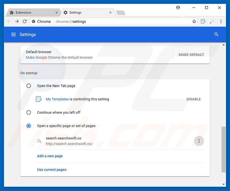 Verwijder search.searchswift.co als startpagina in Google Chrome