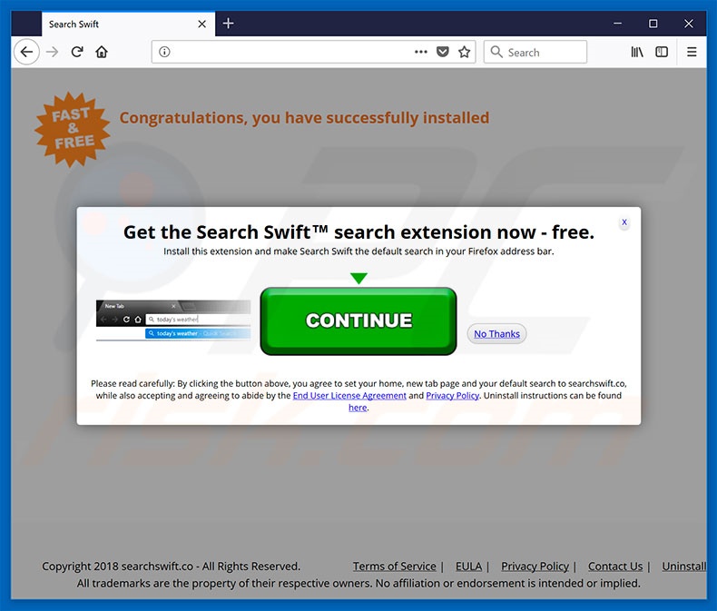 Website die search.searchswift.co promoot