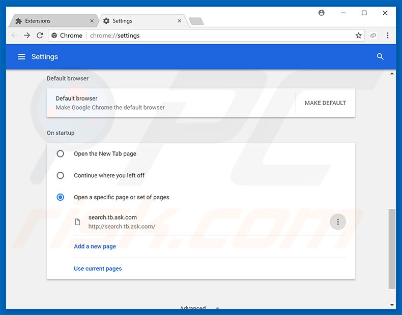 Verwijder search.tb.ask.com als startpagina in Google Chrome 